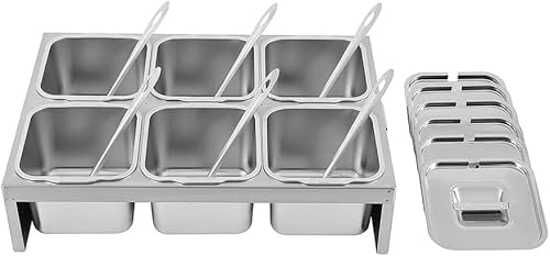 Miniatura 3 de 6x2L Stainless Steel Condiment Containers, Pizza Topping Station with Lids & Ladles Buffet Containers Set for Restaurant Pizza Sauce Jam Fruit