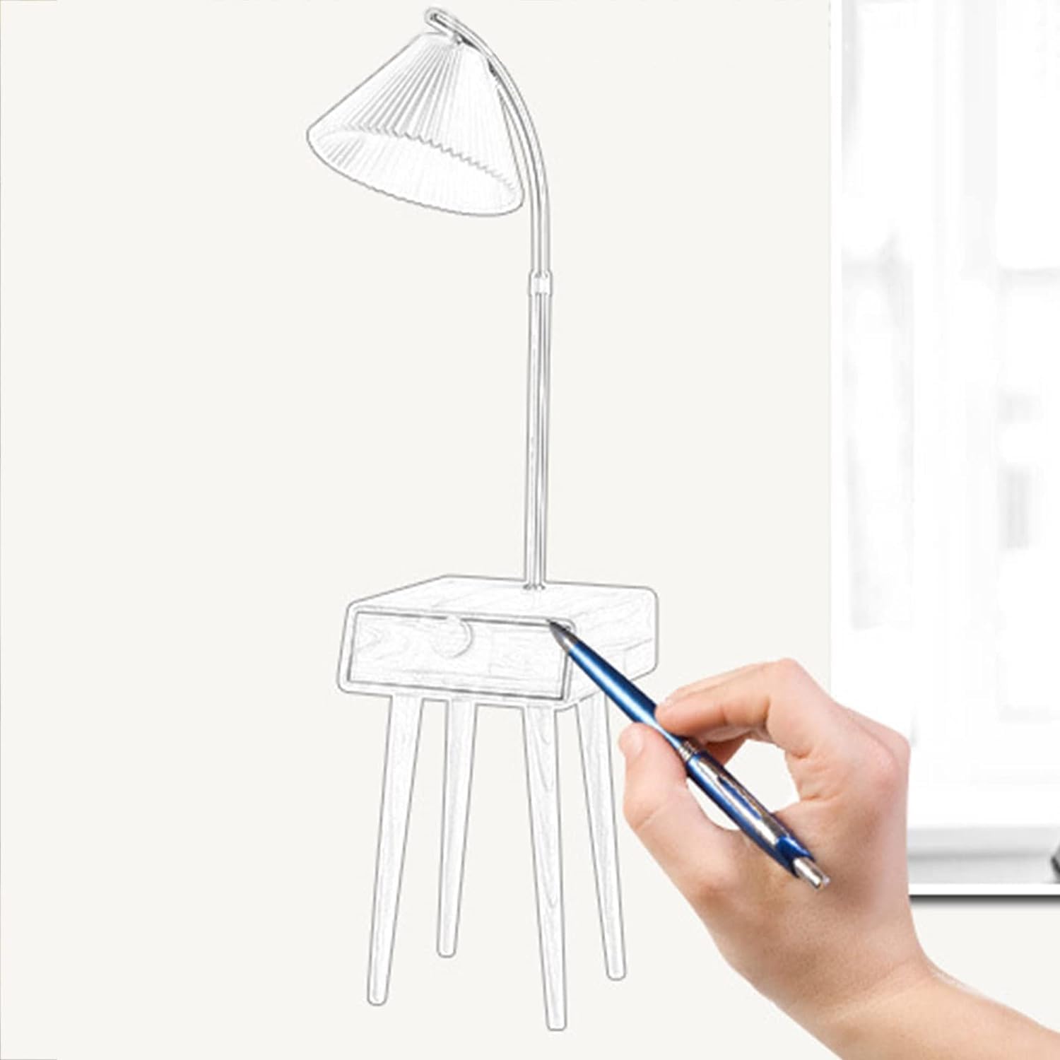 Lampa podłogowa w stylu wiejskim z 1 drewnianą szufladą do przechowywania, wysoka półka narożna 160 cm, idealna do wystroju domu, salonu i sypialni.