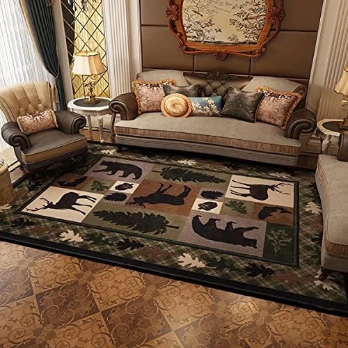 Lodge Native Cabin Style Rustic Area Rug for Living Room Western Country Wildlife Bear Moose Deer Floor Carpet Mat,3'x5'