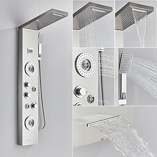 Shower Panel Waterfall Rain Shower Faucet Set SPA Massage Jet Bath Shower Column Temperature Display Mixer Tap Tower-K (C) miniatura 1