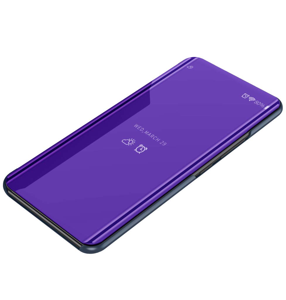 Huawei Mate 20 Flip Case, Eabuy Mirror Plating Hard PC +PU Leather Semi-transparent Standing View Case Cover for Huawei Mate 20 Blue Purple