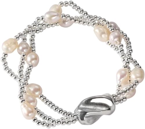 YNIYUJKL Charm Bracelet,Silver Bracelet,925 Silver Three-Layer Pearl Bracelet Elastic Rope Gorgeous Silver Bead Bracelet For Women