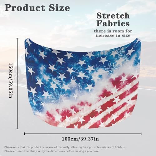 Image of American Flag Design Car Hood Cover Protector for SUV Sedans Trucks, Elastic Polyester Waterproof Sun-Proof Auto Hood Flag Patriotic Decorative Car Accessories