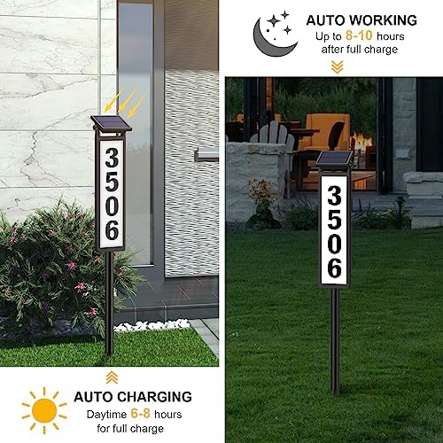 Solar Lighted Illuminated Address Sign, House Numbers for Outside Yard Home