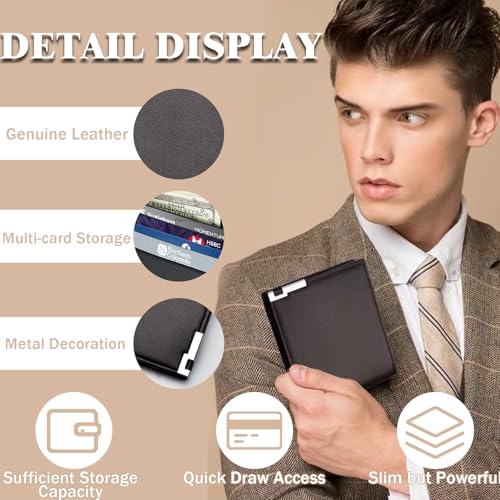 Men's Slim Leather Wallet with Extra Capacity Flip Compartments with Multiple Card Slots and Id Window（small black）4