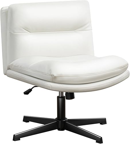 Darkecho Silla de oficina sin brazos, silla de escritorio sin ruedas, sillas de cuero grueso acolchado para la oficina en casa, silla mecedora