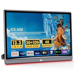 WONNIE 13.3 Inch 4K Android 11.0 Car TV Player, 32G ROM Multifunction Car Headrest Monitor TV for Back Seat, 5G WiFi Car TV Support Bluetooth/USB/HDMI in+Out/FM/Mirror Link Video Player