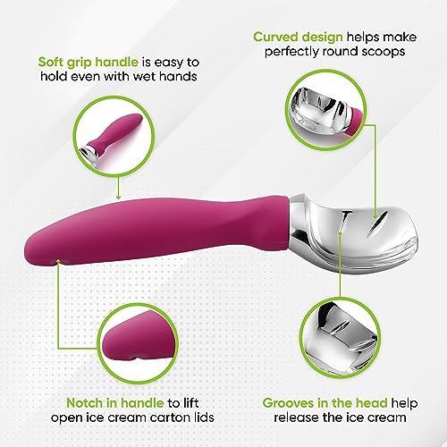 Image of Spring Chef Heavy Duty Metal Ice Cream Scooper w /Soft Grip Handle, Magenta