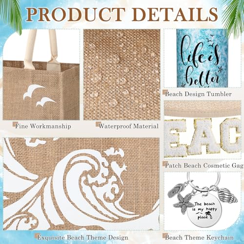 Yiyiring 6 Pcs Beach Gifts for Women Set Beach Theme Gift Set Burlap Tote Bags Cosmetic Bag 20 oz Tumbler Keychain for Birthday Holiday Travel Wedding Bridal Shower Bride Bridesmaid Honeymoon(Skinny) by Yiyiring - Used condition - Image 3