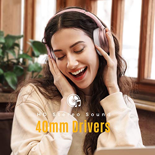 Mpow Pink Active Noise Cancelling Headphones, 45Hrs Playtime Bluetooth Headphones with Microphone, Quick Charge, Deep Bass, Wired Wireless Headset for Girls, Women, Adults, TV, Online Class, Office - Thumbnail 2