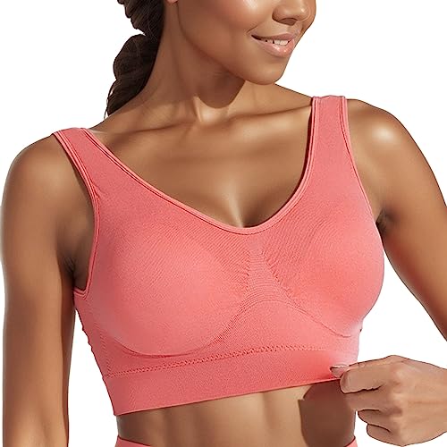 Rrongwn Sujetador deportivo para mujer, tallas grandes, ropa interior, sin costuras, color sólido, sujetador de espalda cruzada, chaleco ultrafino, sujetador de tanque, camisas para yoga, fitness,