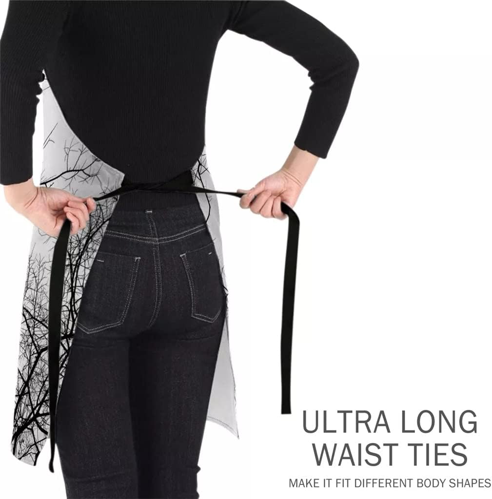 Black White Branches Aprons for Women Men Kid Cooking Baking Apron Kitchen Utility Equipment Accessories