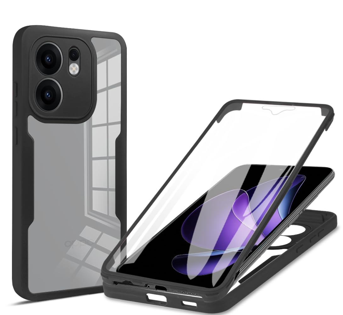 OPPO Reno13 A ケース『AFINER』 360° 全面保護 前後 両面 OPPO Reno13 A カバー [高タッチパネル感度] 新しい素材 保護フィルム TPU+PC クリア スマホケース フルカバー 軽量 薄型 衝撃吸収 擦り傷防止 着脱簡単（ブラック）