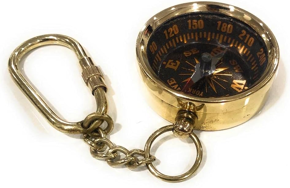Nauticalmart Brass Keychain - Compass Keyring - Hiking and Camping Keychain - Nautical Gifts