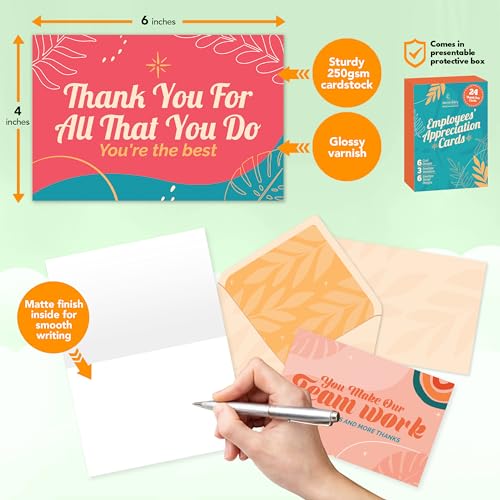 Decorably-Employee-Cards-With-Envelopes-Stickers-24-Pack-Appreciation-Cards-for-Coworkers-Blank-Thank-You-Cards-for-Employees-Appreciation-6x4in-Employee-Thank-You-Cards-for-Employees