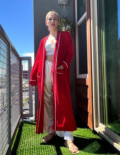 Image of Ekouaer Women Kimono Robes Full Length Knit Bathrobe Lightweight Soft Sleepwear V-neck Casual Ladies Loungewear S-XXL