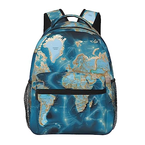 Sac à dos de voyage noir ergonomique avec motif carte du monde taille unique