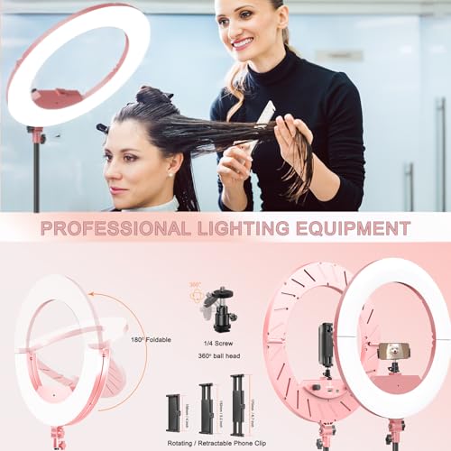 Image of Ring Light 18 INCH Kit,55W6700k Dimmable LED Light, Tripod Stand, Remote Controller,Box for Camera,Smartphone,YouTube,TikTok,Self-Portrait Shooting,CRI95 (Pink)