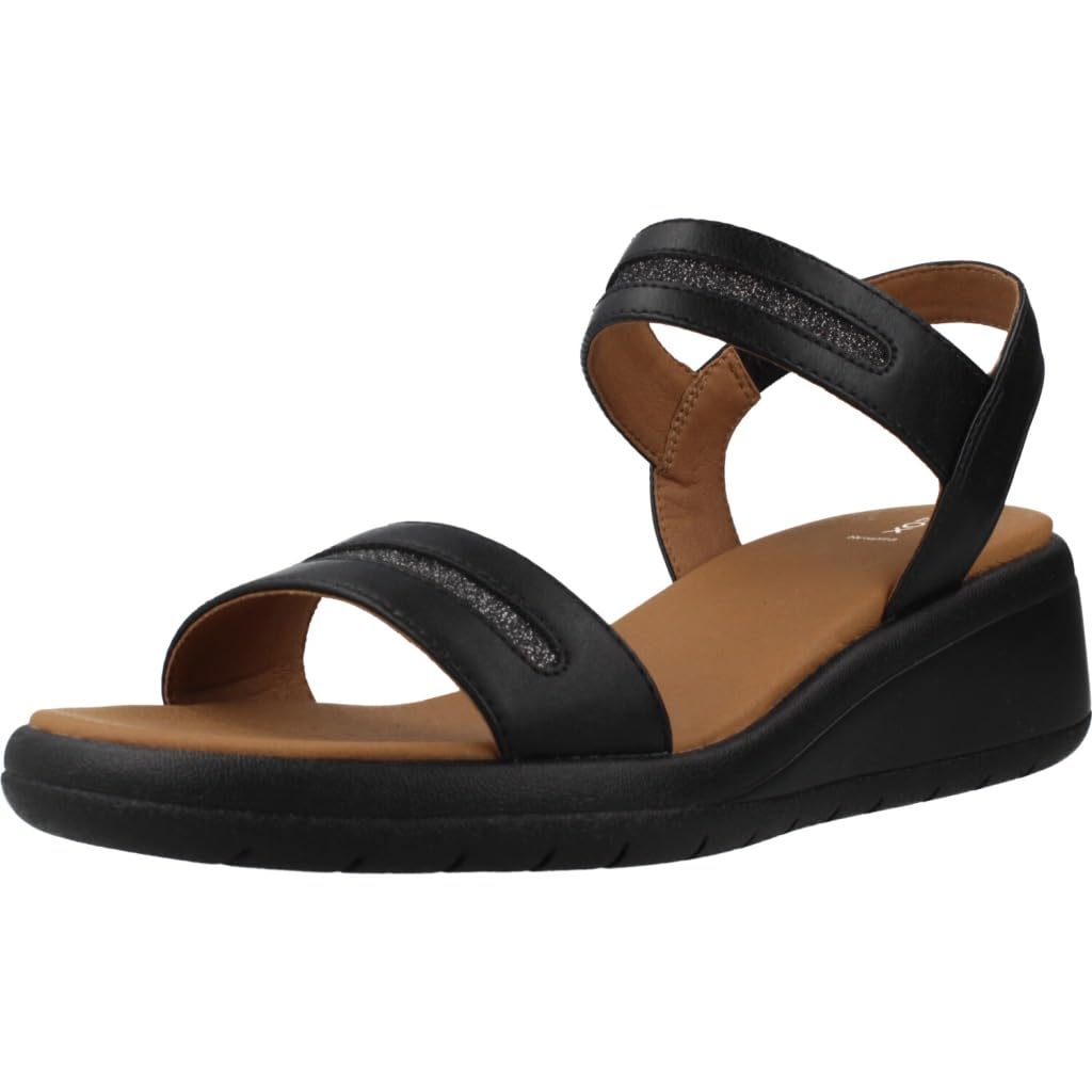 Geox Women's D MELICONIA E Wedge Sandal, Black, 7.5 UK