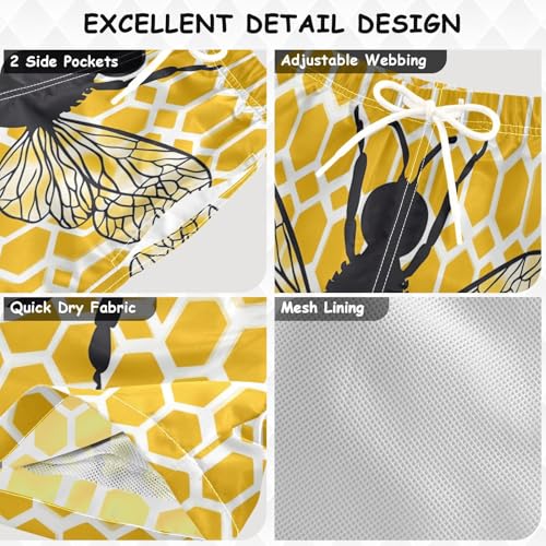 Boys Beach Board Shorts Bees Insect Funny Swim Trunk Teen Swimwear 8-16Y Multicolor3