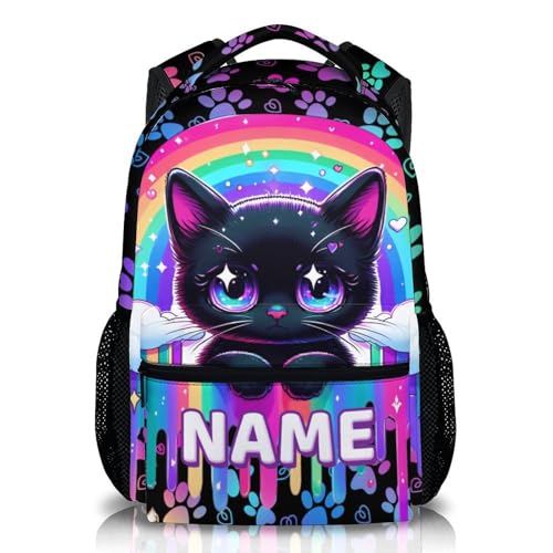 Kids Backpack for School, Personalized Cat Backpacks for Girls 6-8, Kids Back to School Supplies, 17 Inch Cute Leisure Animal Bookbag for Travel Preschool Elementary Kindergarten