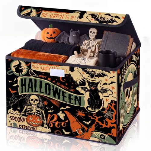 Image of Briwooody Vintage Halloween Storage Bin with Lid and Carrying Handle