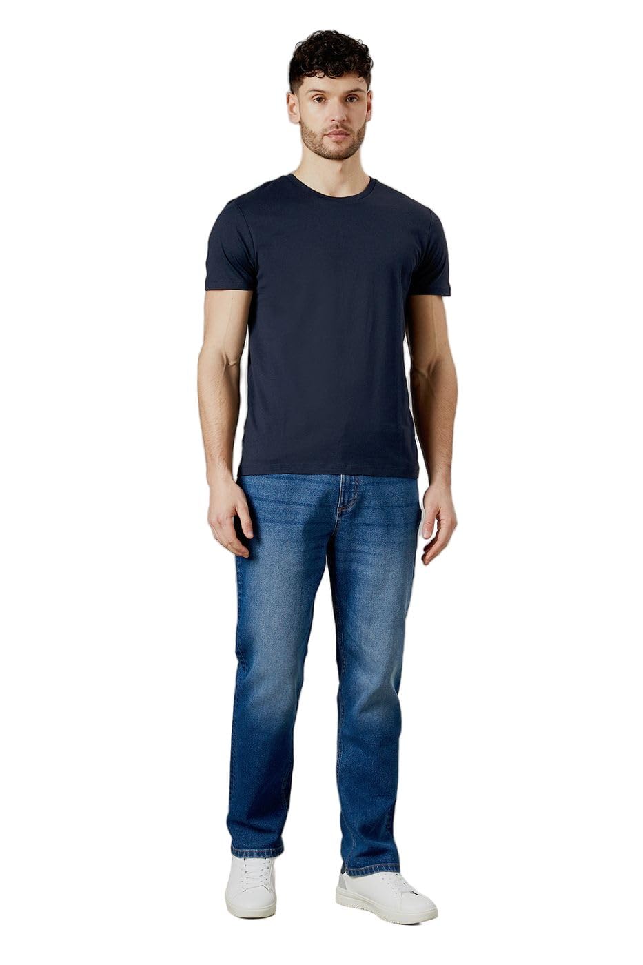 Maine Men's Mid Blue Mid Wash Premium Stretch Straight Fit Jeans Small