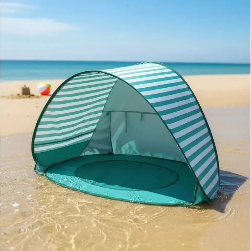 Tenda Barraca Infantil Dobrável Praia Proteção Uv Piscina (verde e branca)