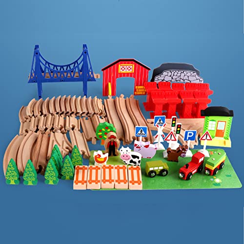 Jacootoys 80 STKS Houten Auto Tracks Set Magnetische Treinen Schuur op Boerderij Thema Educatieve Bouw Speelgoed voor Kids 3+Jaar Oude Meisjes Jongens - Image 5