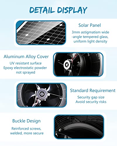 Crispaire Solar Attic Fan Solar Roof Attic Exhaust Fan Thermostat Solar Powered Vent Fan Brushless Motor Metal Shell 1200Cfm 35 Watt (Power Adapter Equipped) #TOP6