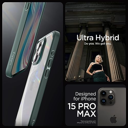 Image of Spigen Ultra Hybrid Back Cover Case for iPhone 15 Pro Max, Durable Hybrid Structure, Air Cushion Technology - PC+TPU | Abyss Green