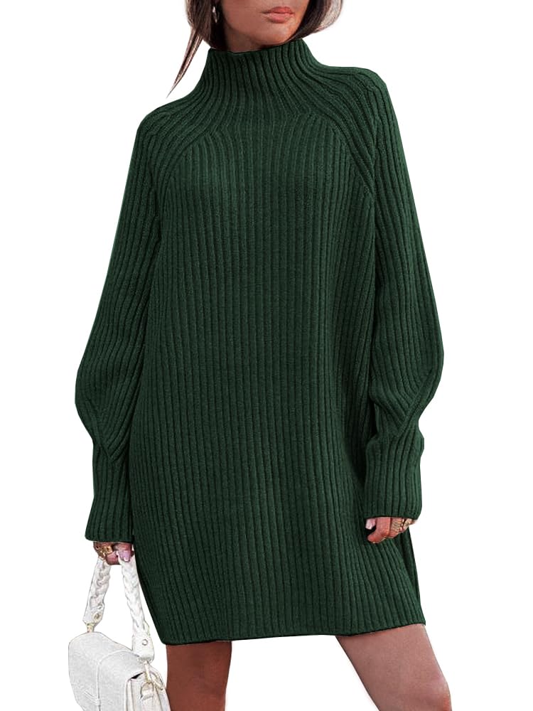 LILLUSORY Sweater Dresses for Women 2025 Fall Fashion Mock Neck Long Lantern Sleeve Oversized Outfits Knit Tops Clothes
