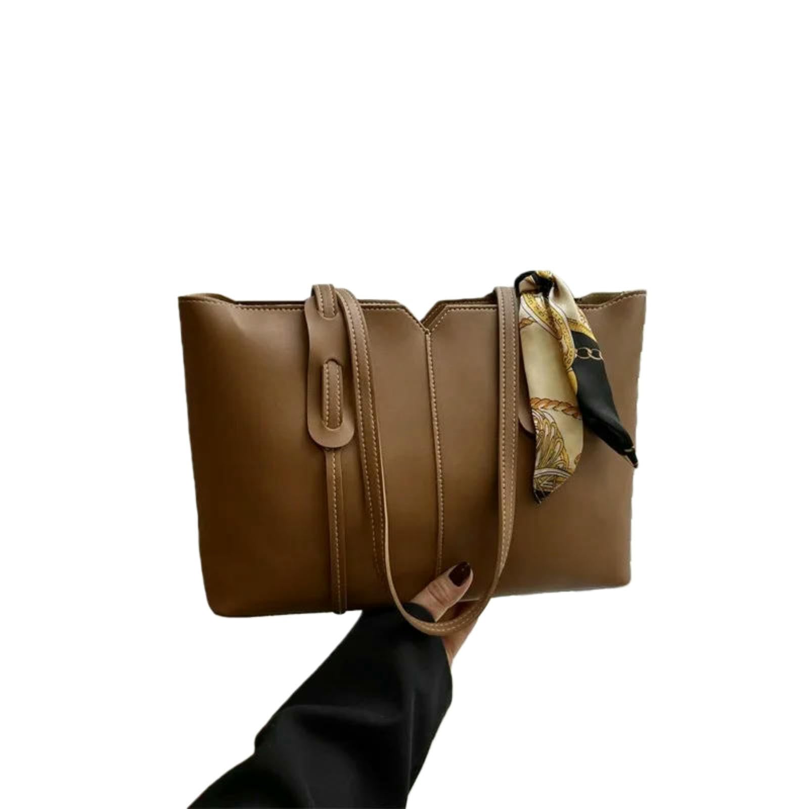 Veslyn Women's Light Brown Tote Bag ；Makeup Fashion Bucket Shoulder Handbag – ’S Single With Scarf, Large-Capacity Purse For Work & Everyday Life