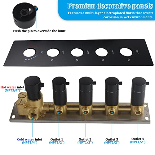 Matte Black 4-Function Shower Diverter Valve Thermostatic Brass Mixer Mixing Shower Valve Can Use All Options At A Time #TOP3