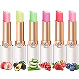 6 Pcs/Set Peach Aloe Vera Strawberry Blueberry Avocado Grape Jelly Lipstick Set Temperature Change Moisturizer flower Lip Stick Long Lasting Nutritious Lip Balm Magic Color Change Lip Gloss
