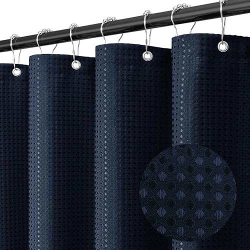 Final Friday Blue Shower Curtain Fabric, Waffle Shower Curtains for Bathroom, Hotel Luxury Cloth Bath Curtain Boho Bathroom Decor Set with Grommets Washable No Hooks 72 x 72 Inch