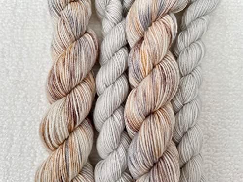4 Ply Yarn Sock Set Hand Dyed Super Wash 75/25 Merino Wool Nylon 50g + 20g Skeins Brown Grey Beach Pebbles