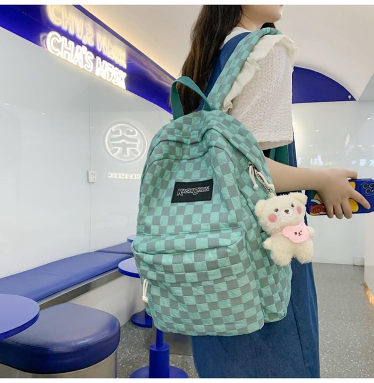 Checkered Backpack for Women Fit 15.6 Inch Laptop Checkerboard Academia Aesthetic Book Bag Cute Plaid Preppy Backpack (Blue,One Size)4