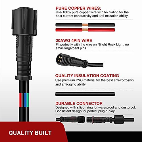 Nilight 2 Pack 10Ft 4 Pin Rgb Rock Light Extension Wire Cable Cord For 4 And 8 Pods Multi Color Underglow Rock Light Kits Wheel Well Lights Extension Wire,2 Years Warranty #TOP3