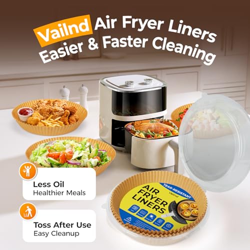 Image of Air Fryer Liners: 8 Inch Max Xl Large Cooker Air Fryer Disposable Paper Liners, 100Pcs Oil Proof Parchment Sheets Round Basket Bowl Liner for Baking Cooking Food from vailnd