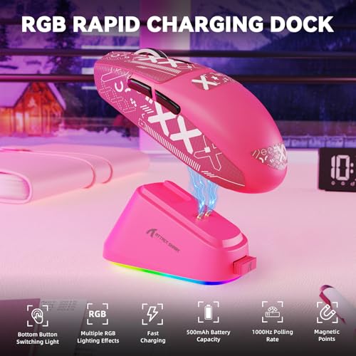 Image of MAMBASNAKE ATTACK SHARK G3PRO Wireless Gaming Mouse with RGB Magnetic Charging Dock,Tri-Mode-2.4G /USB-C Wired /BT, 25K DPI,PAW3311 Optical Sensor,59g Ultra Lightweight,Slip Grip Tape for PC /Mac(Red)