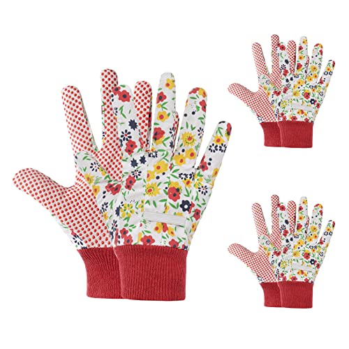 Ainiv Gardening Gloves For Women/Ladies, 3 Pairs Non-Slip Grip Garden Work Gloves, Comfortable Breathable Thorn Proof Garden Gloves For Yard, Farm, Pruning,Gardening Outdoor Multi-Purpose-Red #TOP9