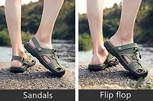 Veslexth Men's Outdoor Adjustable Closed Toe Sandals Leather Handmade Shoes Fisherman Anti-Slip Casual Sandal Fashion Water Breathable Slippers for Walking Trail Driving Travel2