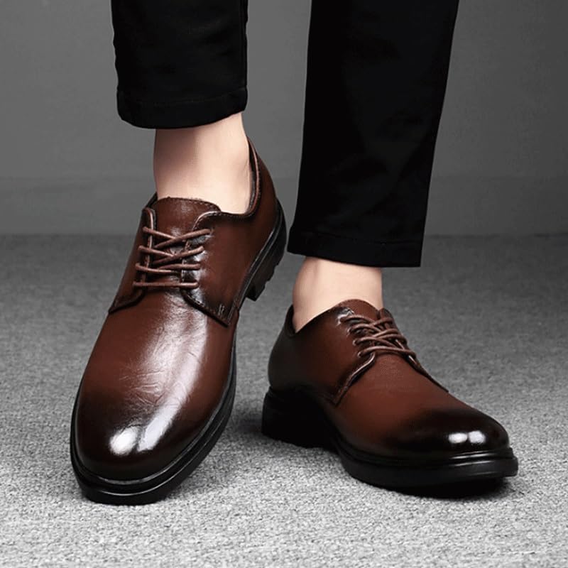 Men's Genuine Leather Platform Oxfords Pointed Toe Lace up Comfort Breathable Chunky Heels Dress Shoes for Business Work Dating4