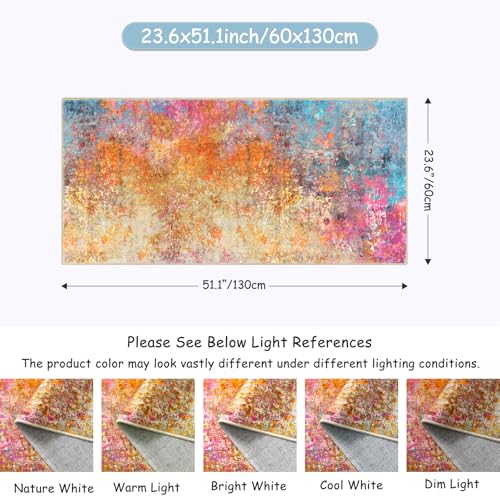 Lahome Modern Abstract Runner Rug - 2x4.3 Colorful Kitchen Long Bathroom Rugs Non Skid Laundry Room Mat, Rainbow Slip Machine Washable Carpet for Bedroom Entryway Doorway 2' x 4.3'