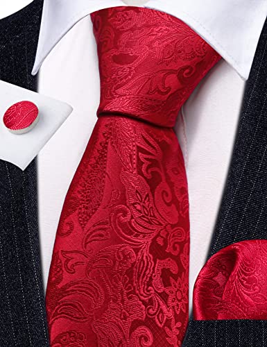Image of Barry.Wang Paisley Tie Fashion Set Hanky Cufflinks Neckties for Men Woven Silk