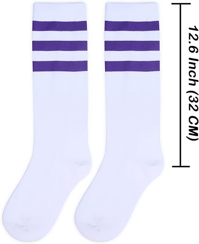 Miniatura 5 de Henwarry Calcetines de tubo sobre la pantorrilla, calcetines clásicos de triple rayas de algodón retro atléticos para hombres y mujeres