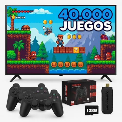 Consola Retro Arcade con 40.000 Juegos y 128 GB - Game Stick: PS1, PSP, NeoG,GBA,N64,SuperN, MegaD,etc - Videoconsola Retro Game Console - 2 Mandos Inalambricos 2 Jugadores - HDMI Compatible con 4K