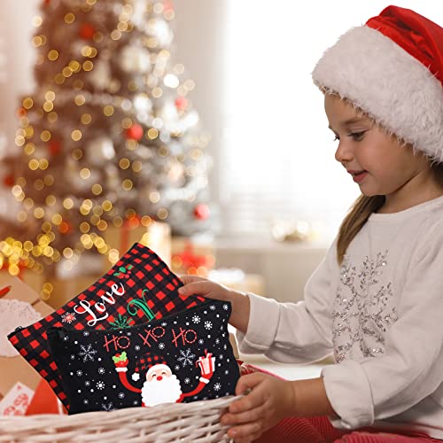 Saintrygo 30 Pieces Christmas Gift Makeup Bags Plaid Cosmetics Bag Merry Christmas and Santa Goodie Bags with Snowman, Reindeer, Multicolor4