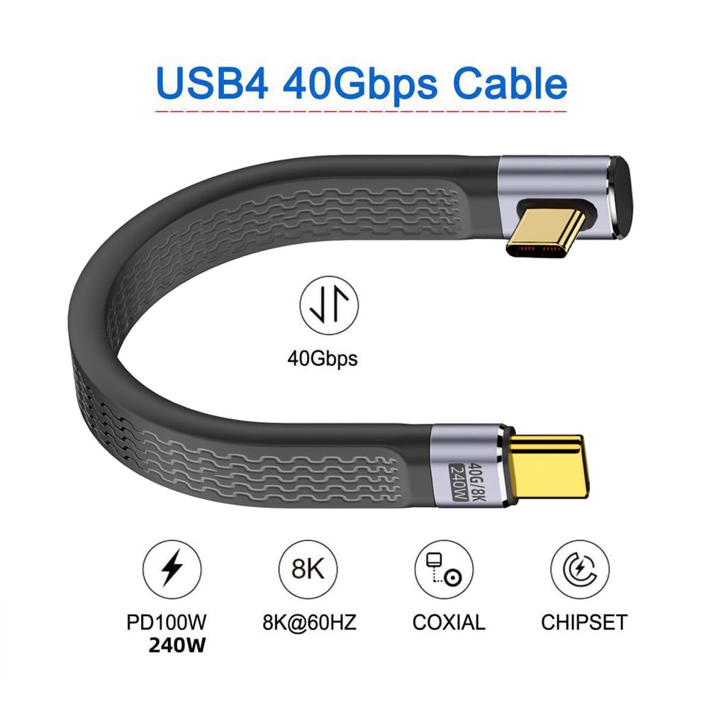 NFHK Flaches USB-C Kabel, 13 Cm, Abgewinkelt – Unterstützt 240W, 40 Gbit/s, 8K Video
